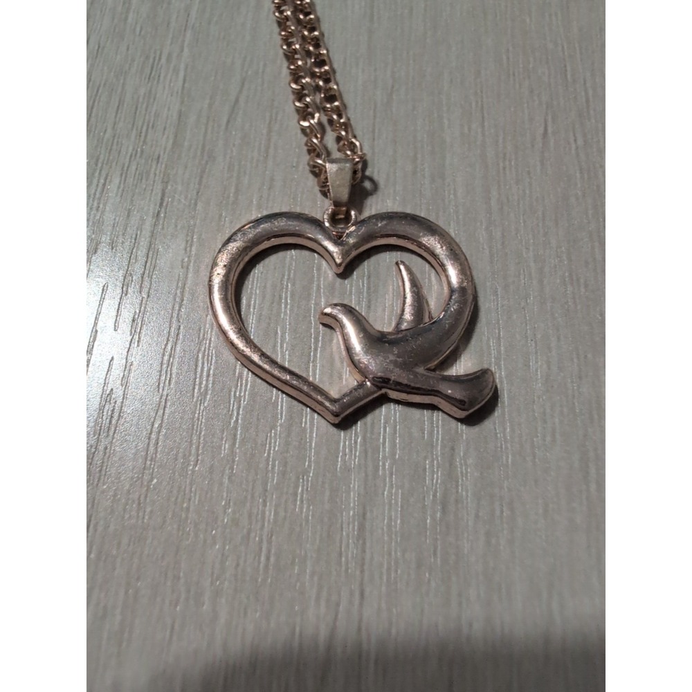 Heart Dove Necklace Gold Tone Open Heart Peace Love Pendantā Chain